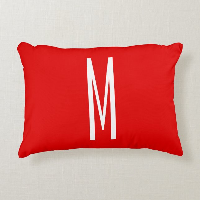 Initial Letter Monogram Modern Style Red White Decorative Cushion (Front)