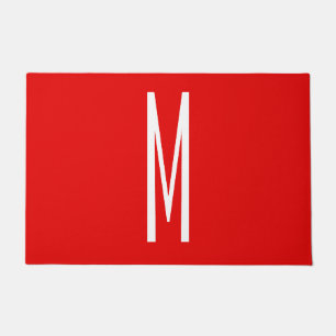 Initial Letter Monogram Modern Style Red White Doormat