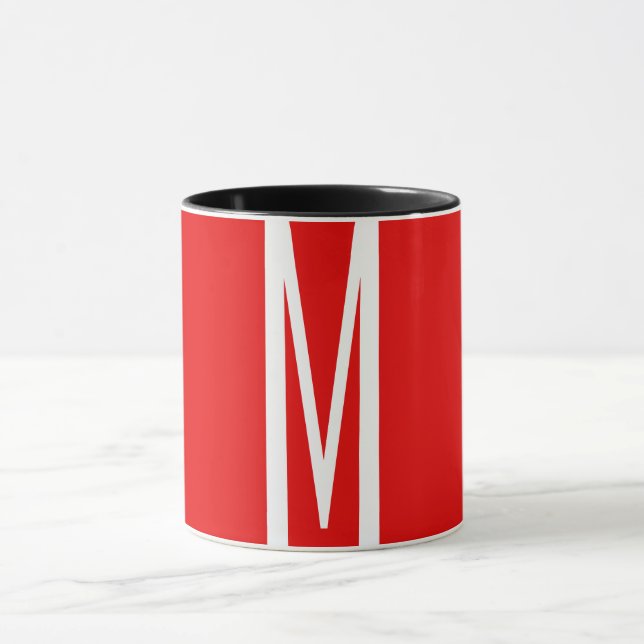 Initial Letter Monogram Modern Style Red White Mug (Center)