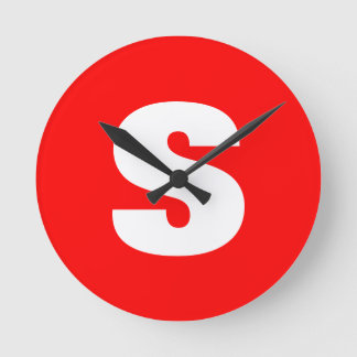 Initial Letter Monogram Modern Style Red White Round Clock