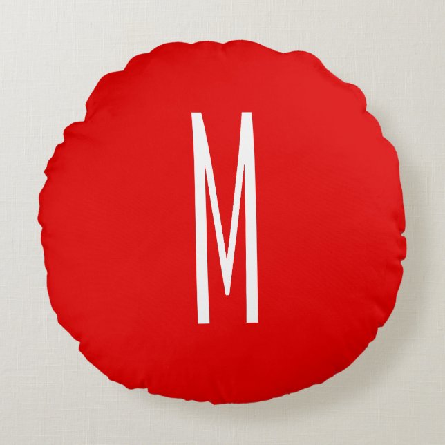 Initial Letter Monogram Modern Style Red White Round Cushion (Front)