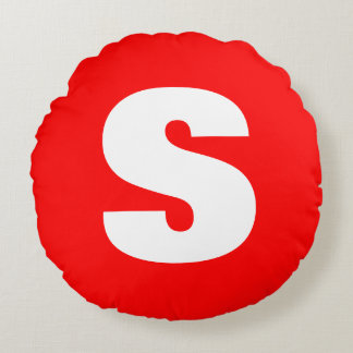 Initial Letter Monogram Modern Style Red White Round Cushion
