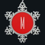 Initial Letter Monogram Modern Style Red White Snowflake Pewter Christmas Ornament<br><div class="desc">Would you like to own a product with the initials of your name? It is very simple,  aesthetic and attractive.</div>
