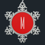 Initial Letter Monogram Modern Style Red White Snowflake Pewter Christmas Ornament<br><div class="desc">Would you like to own a product with the initials of your name? It is very simple,  aesthetic and attractive.</div>