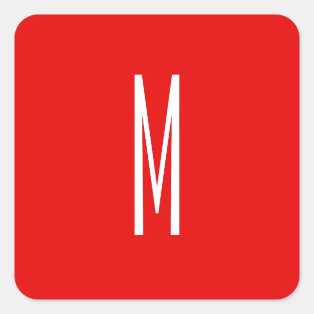 Initial Letter Monogram Modern Style Red White Square Sticker (Front)