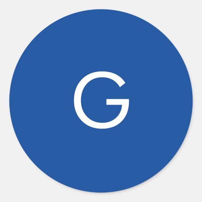 Initial Letter Monogram Modern Stylish Blue Classic Round Sticker (Front)