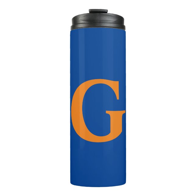 Initial Letter Monogram Modern Stylish Blue Orange Thermal Tumbler (Front)