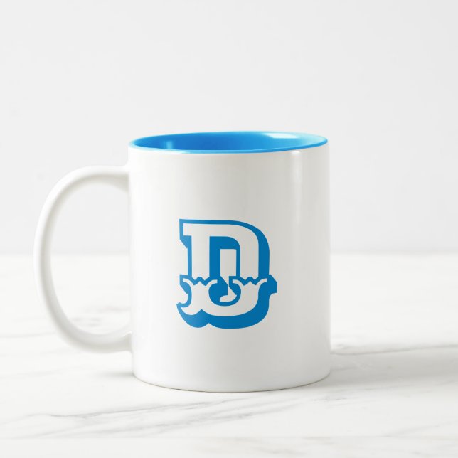 Initial Letter | Monogram Modern Trendy Blue Colou Two-Tone Coffee Mug (Left)