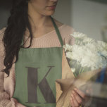 Initial Letter | Monogram Modern Trendy Sage Green Apron<br><div class="desc">Simple,  stylish custom initial letter monogram apron in modern minimalist typography in dark grey on sage green. A perfect custom gift or fashion accessory with a personal touch!</div>
