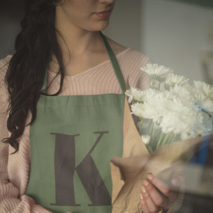 Initial Letter   Monogram Modern Trendy Sage Green Apron