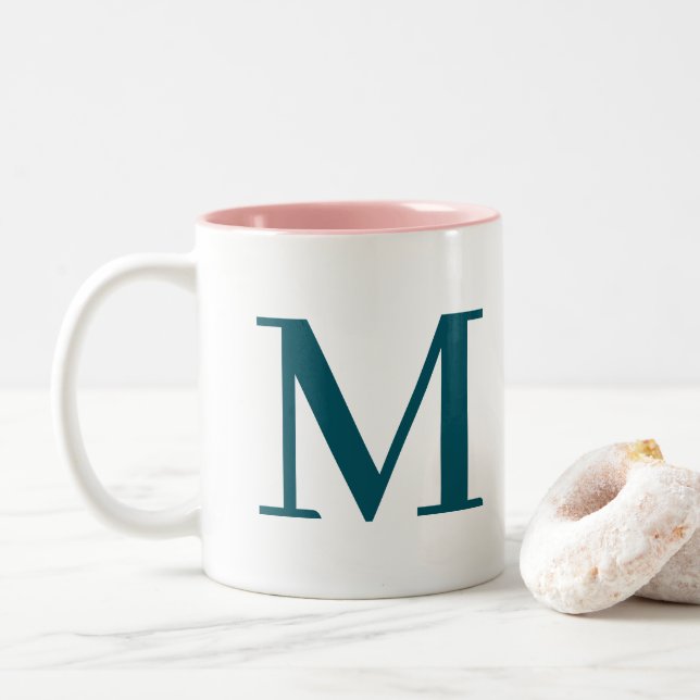 Initial Letter | Monogram Modern Trendy Two-Tone Coffee Mug (With Donut)