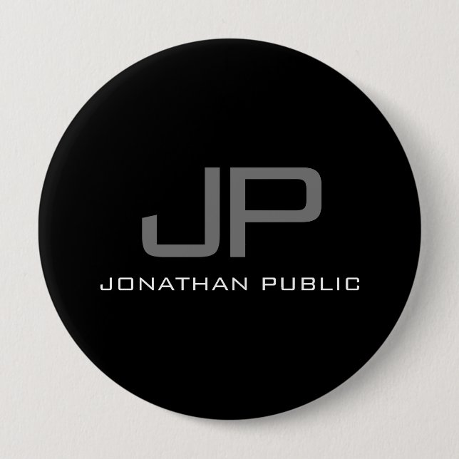Initial Letter Monogram Name Black Template Huge 10 Cm Round Badge (Front)
