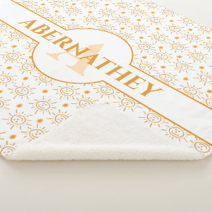 Initial Letter Monogram & Name Hand Drawn Sun Sherpa Blanket