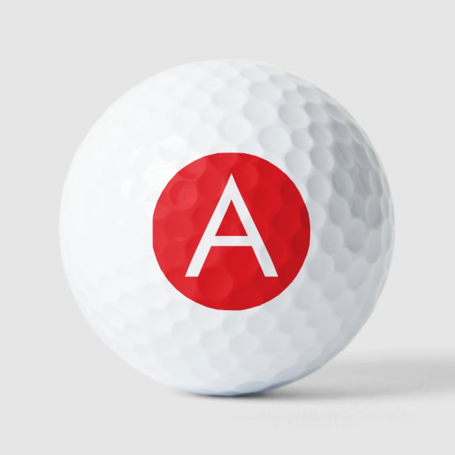 Initial Letter Monogram Red White Plain Modern Golf Balls (Front)