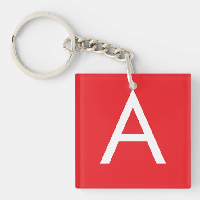 Initial Letter Monogram Red White Plain Modern Key Ring (Front)