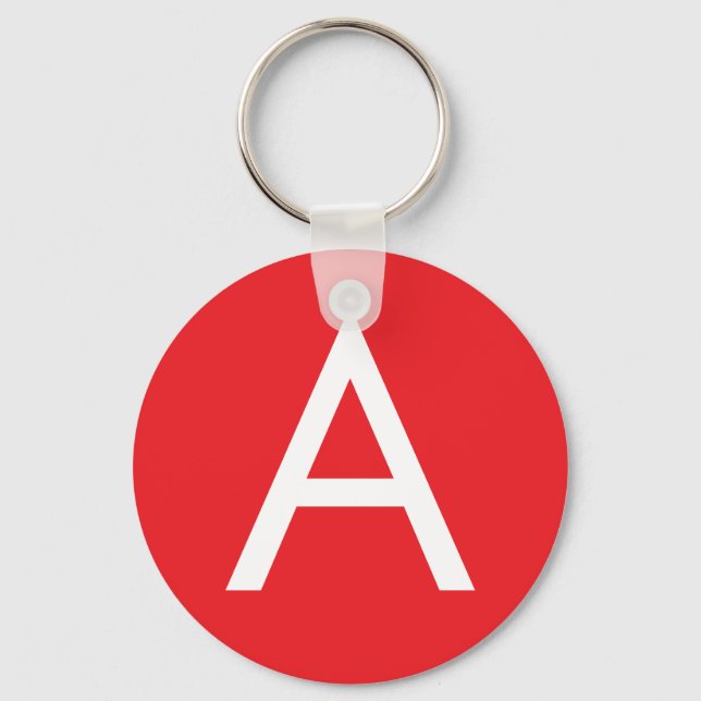 Initial Letter Monogram Red White Plain Modern Key Ring (Front)