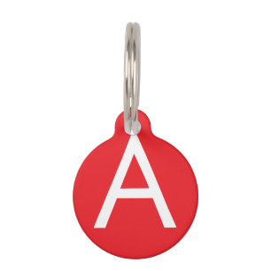 Initial Letter Monogram Red White Plain Modern Pet Tag