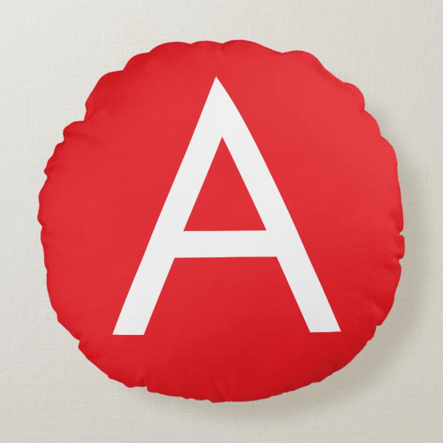 Initial Letter Monogram Red White Plain Modern Round Cushion (Front)