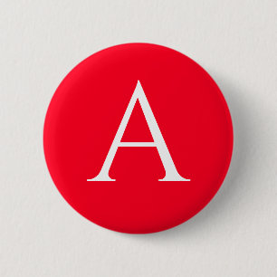 Initial Letter Monogram Red White Plain Simple 6 Cm Round Badge