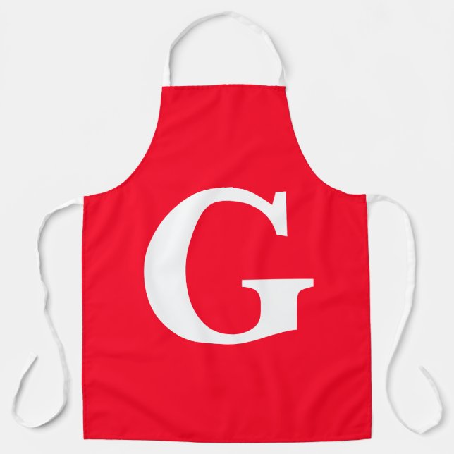 Initial Letter Monogram Red White Plain Simple Apron (Front)