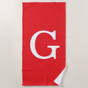 Initial Letter Monogram Red White Plain Simple Beach Towel
