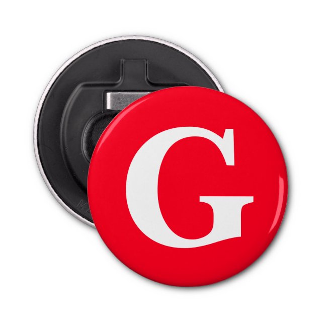 Initial Letter Monogram Red White Plain Simple Bottle Opener (Front)