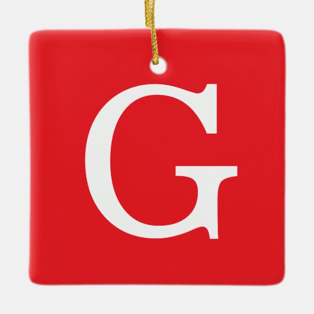 Initial Letter Monogram Red White Plain Simple Ceramic Ornament (Front)