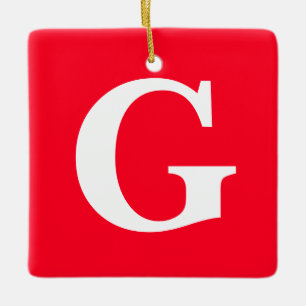 Initial Letter Monogram Red White Plain Simple Ceramic Ornament