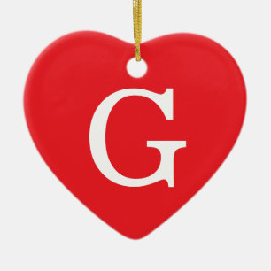 Initial Letter Monogram Red White Plain Simple Ceramic Tree Decoration