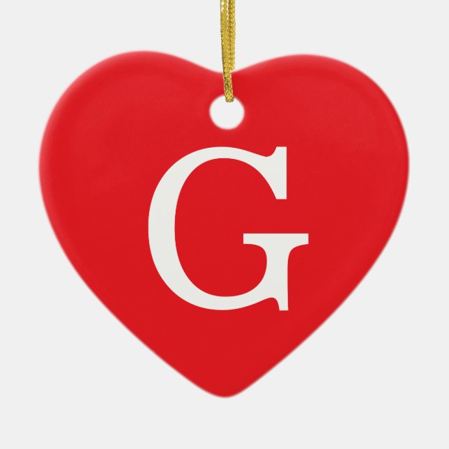 Initial Letter Monogram Red White Plain Simple Ceramic Tree Decoration (Front)