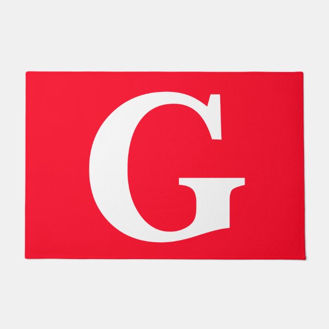 Initial Letter Monogram Red White Plain Simple Doormat (Front)