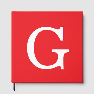 Initial Letter Monogram Red White Plain Simple Guest Book