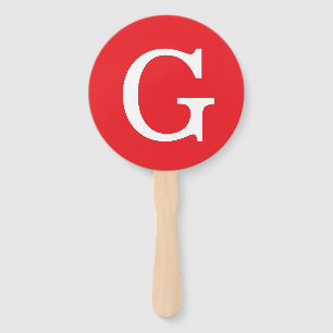 Initial Letter Monogram Red White Plain Simple Hand Fan