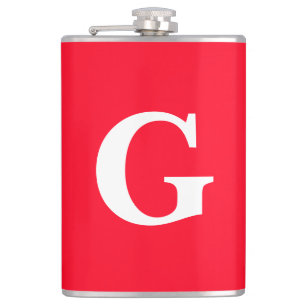 Initial Letter Monogram Red White Plain Simple Hip Flask
