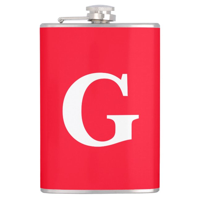 Initial Letter Monogram Red White Plain Simple Hip Flask (Front)