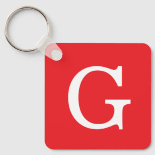 Initial Letter Monogram Red White Plain Simple Key Ring