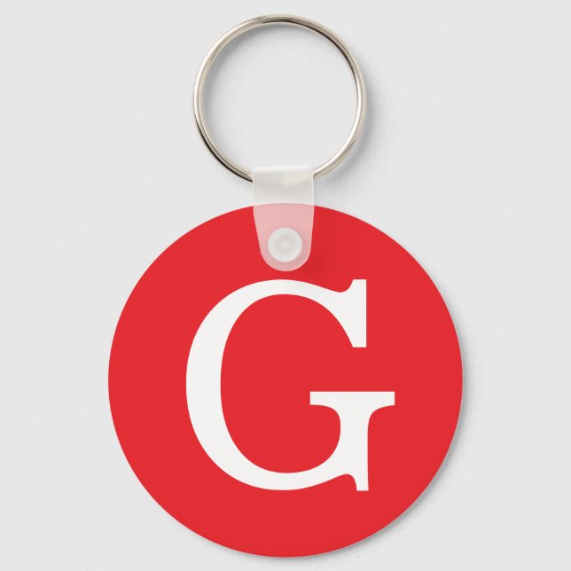Initial Letter Monogram Red White Plain Simple Key Ring (Front)