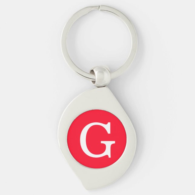 Initial Letter Monogram Red White Plain Simple Key Ring (Front)