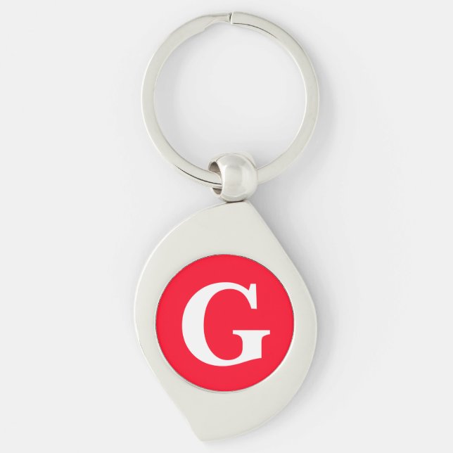 Initial Letter Monogram Red White Plain Simple Key Ring (Front)
