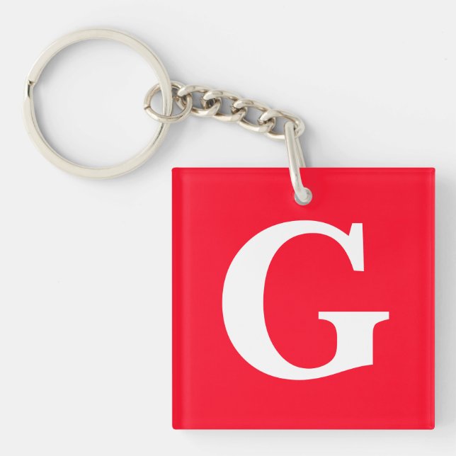 Initial Letter Monogram Red White Plain Simple Key Ring (Front)