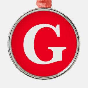 Initial Letter Monogram Red White Plain Simple Metal Tree Decoration