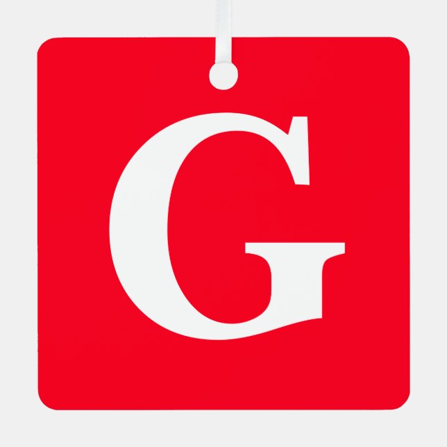 Initial Letter Monogram Red White Plain Simple Metal Tree Decoration (Front)