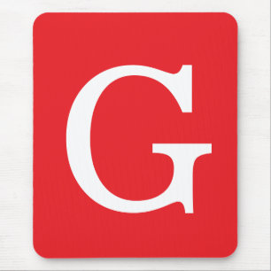 Initial Letter Monogram Red White Plain Simple Mouse Mat