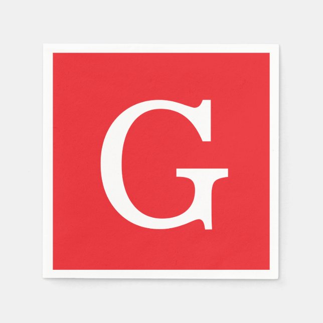 Initial Letter Monogram Red White Plain Simple Napkin (Front)