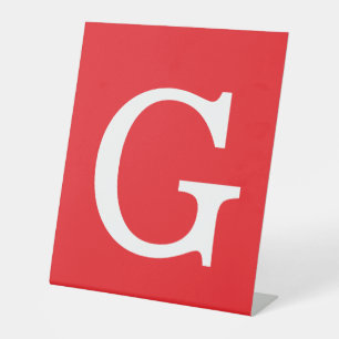 Initial Letter Monogram Red White Plain Simple Pedestal Sign