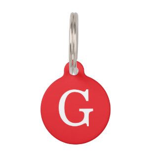 Initial Letter Monogram Red White Plain Simple Pet Tag