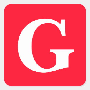 Initial Letter Monogram Red White Plain Simple Square Sticker