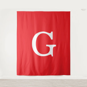Initial Letter Monogram Red White Plain Simple Tapestry