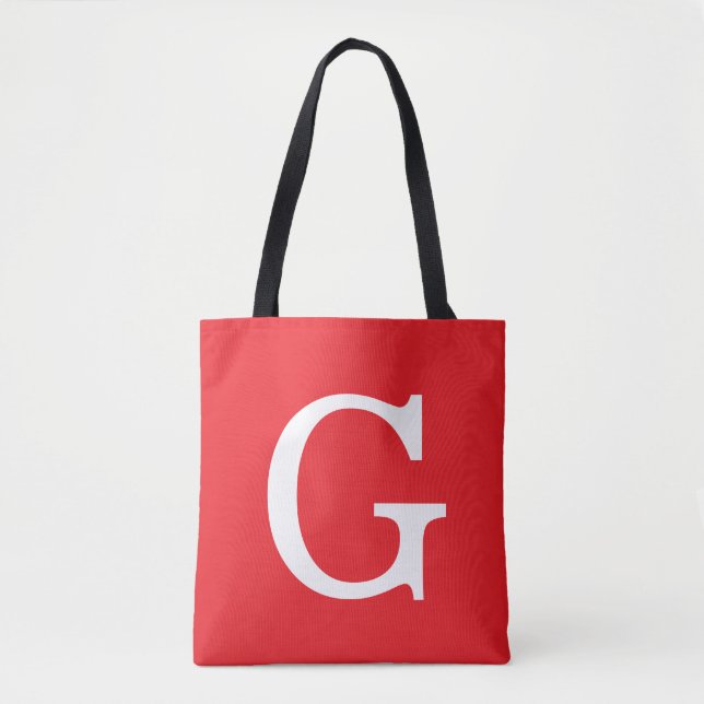Initial Letter Monogram Red White Plain Simple Tote Bag (Front)