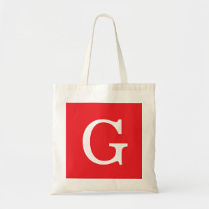Initial Letter Monogram Red White Plain Simple Tote Bag
